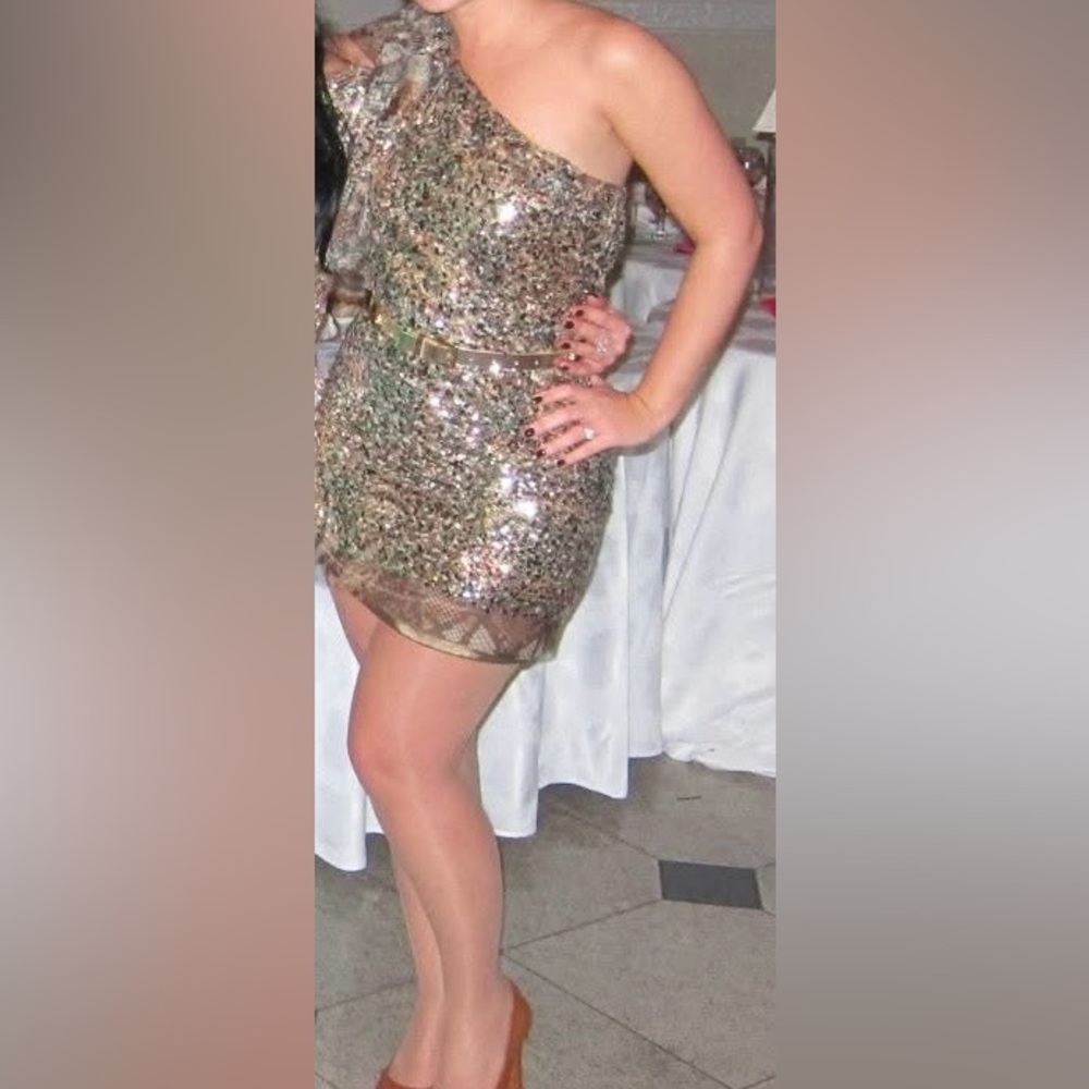 Elie Tahari Gold Bronze Sequin Dress